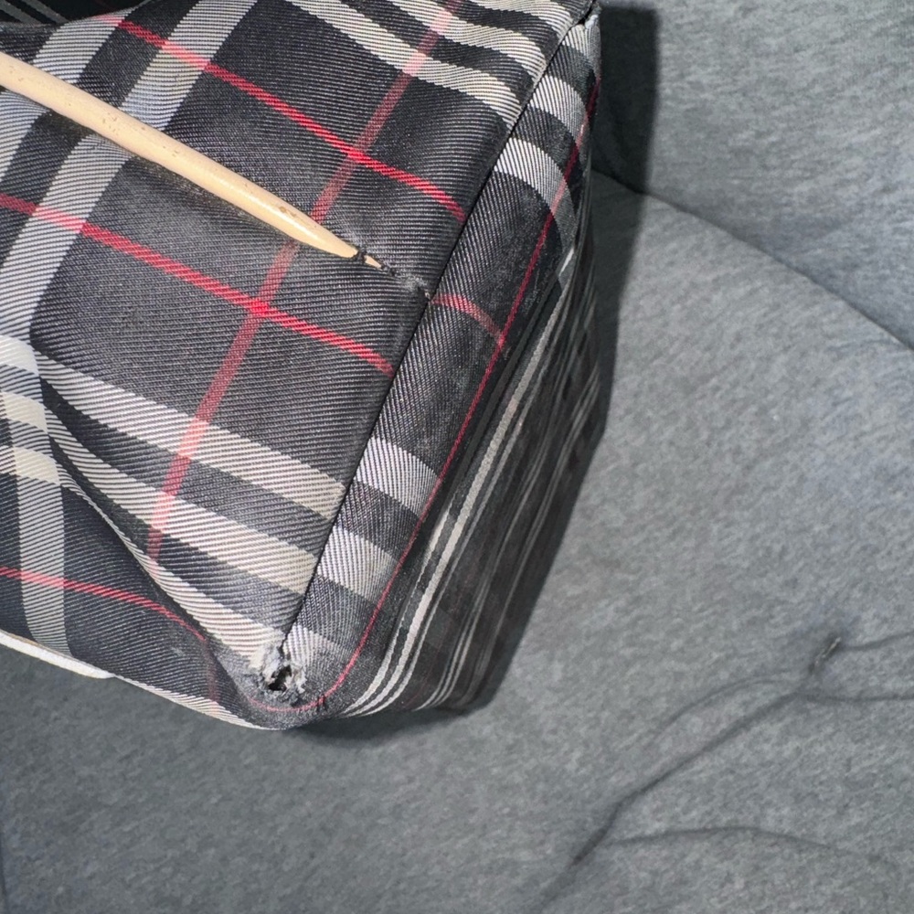 Burberry Black Canvas Vintage Check & Leather Tote Shoulder Handbag Purse Italy - Picture 13 of 14